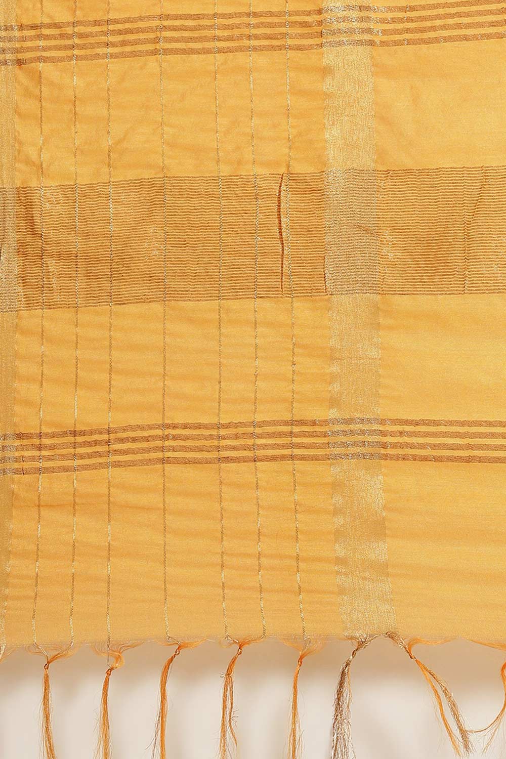 Buy Yellow Zari Woven Blended Silk One Minute Saree Online - Side