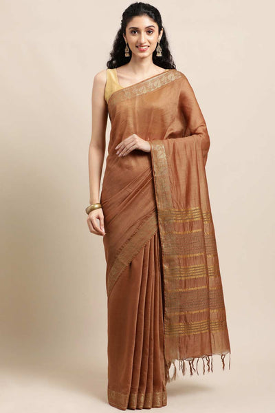 Buy Brown Solid MODAL SILK One Minute Saree Online