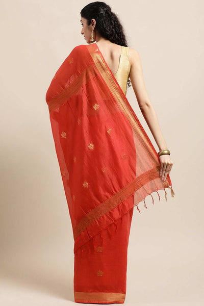 Buy Red Zari Woven MODAL SILK One Minute Saree Online - Back