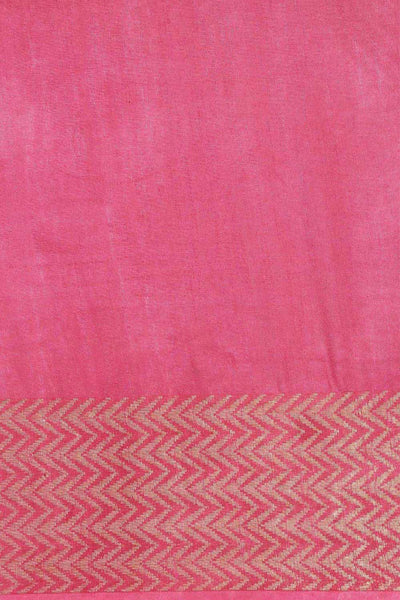 Buy Pink Zari Woven Linen Blend One Minute Saree Online - Front