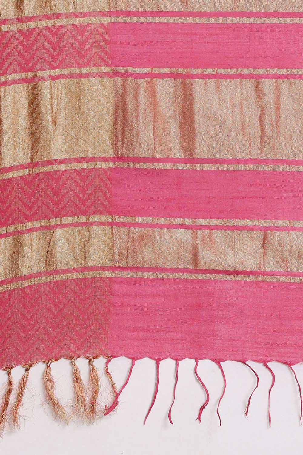 Buy Pink Zari Woven Linen Blend One Minute Saree Online - Side