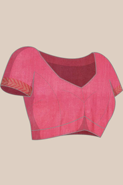 Buy Pink Zari Woven Linen Blend One Minute Saree Online - Zoom In