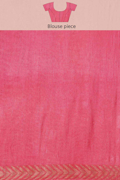 Buy Pink Zari Woven Linen Blend One Minute Saree Online - Zoom Out