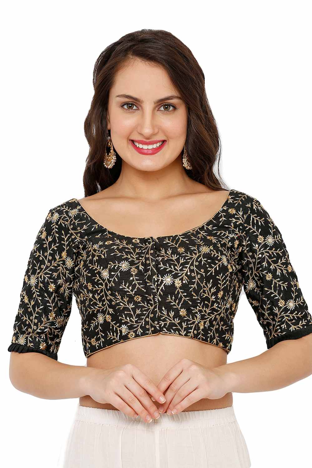 Buy  Black Dupion Silk Embroidered Blouse Online