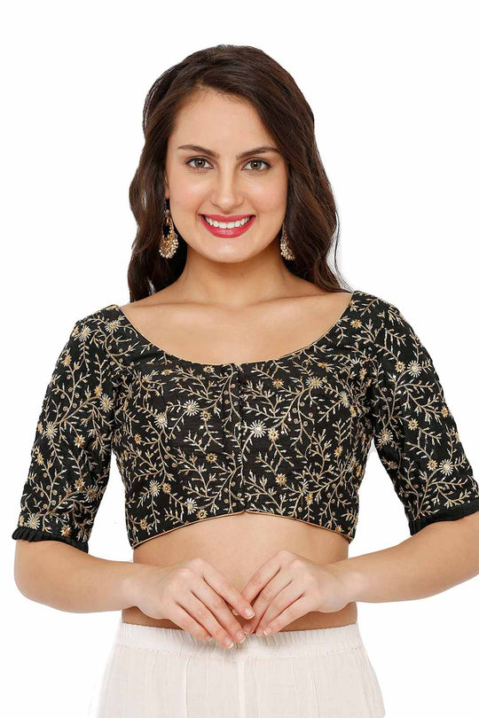 Buy  Black Dupion Silk Embroidered Blouse Online