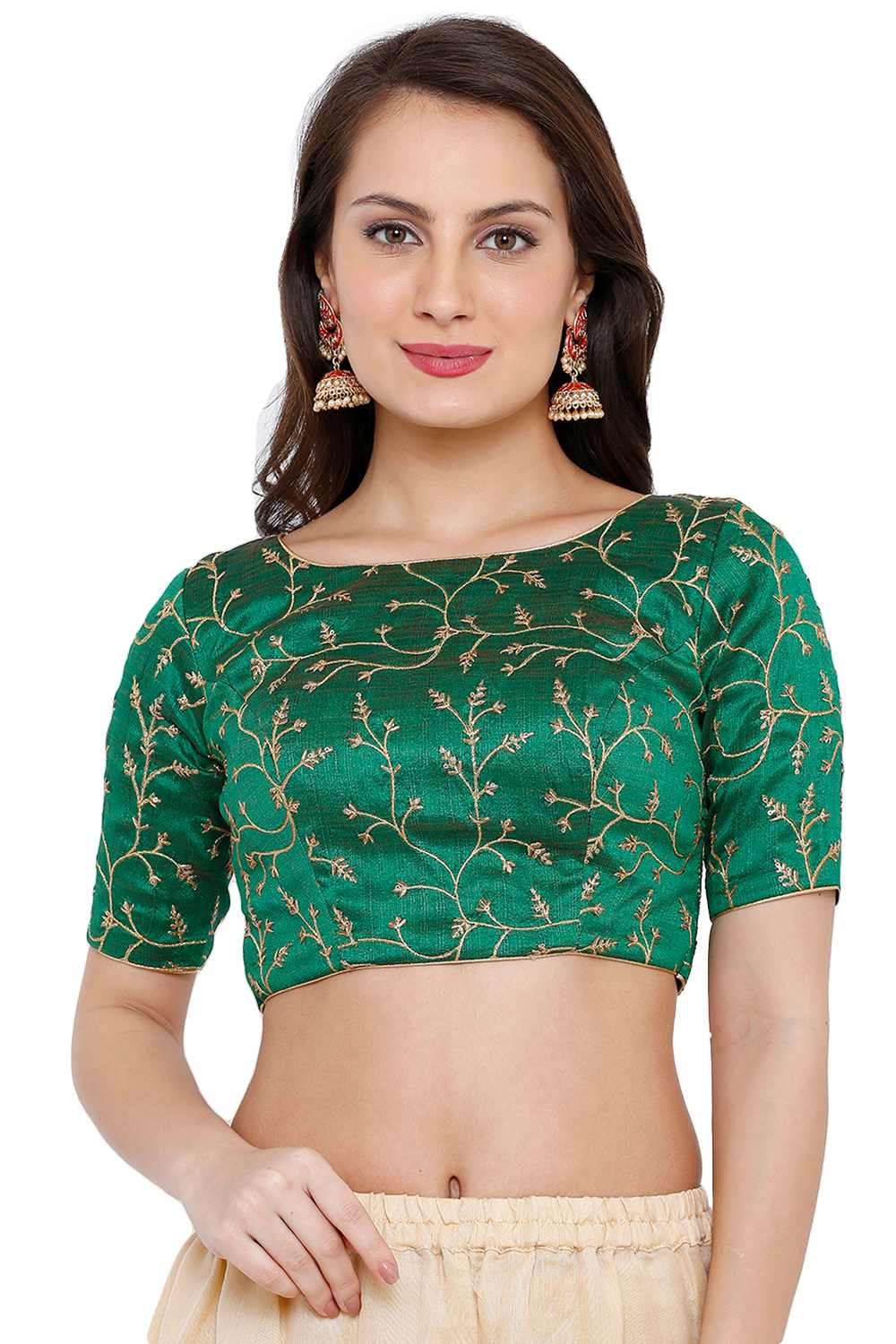 Buy  Green Cotton Silk Embroidered Blouse Online