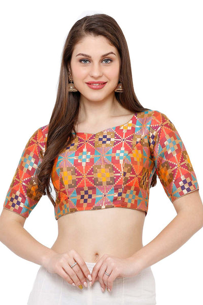 Buy  Multi-Color Chanderi Silk Woven Blouse Online