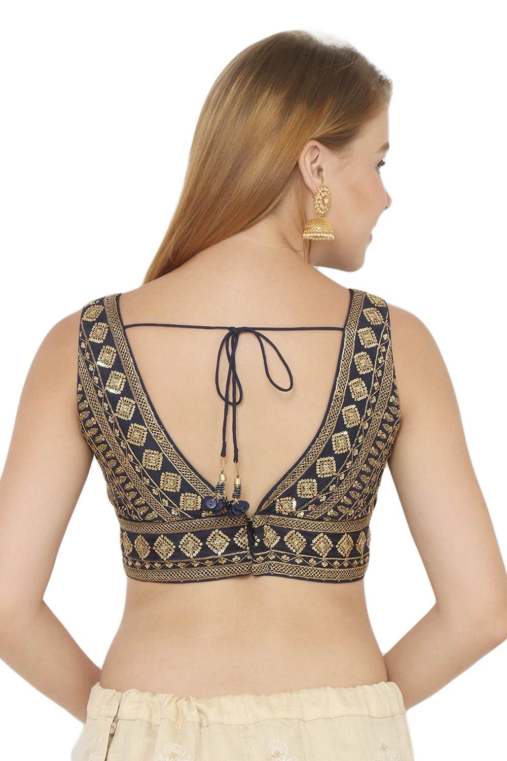 Buy  Navy Blue Art Silk Sequin Embroidered Blouse Online