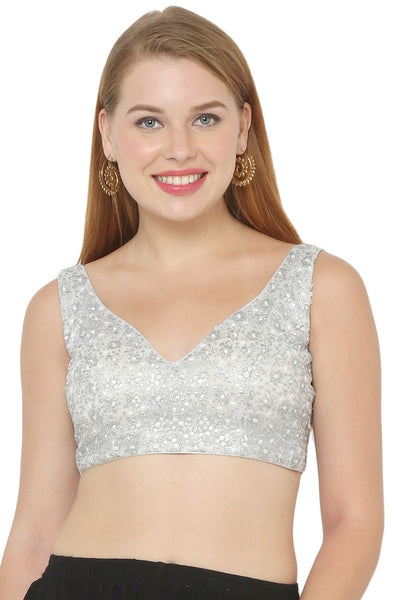 Buy  Grey Net Sequin Embroidered Blouse Online