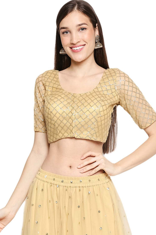 Buy  Beige Net Sequin Embroidered Blouse Online