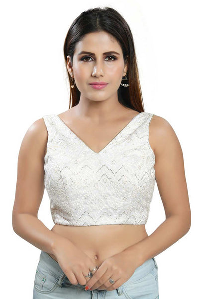 Buy White Art Silk Embroidered Blouse Online