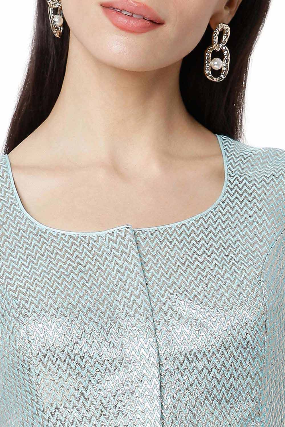 Buy Cotton Zari Embroidered Saree Blouse in Light Blue - Side