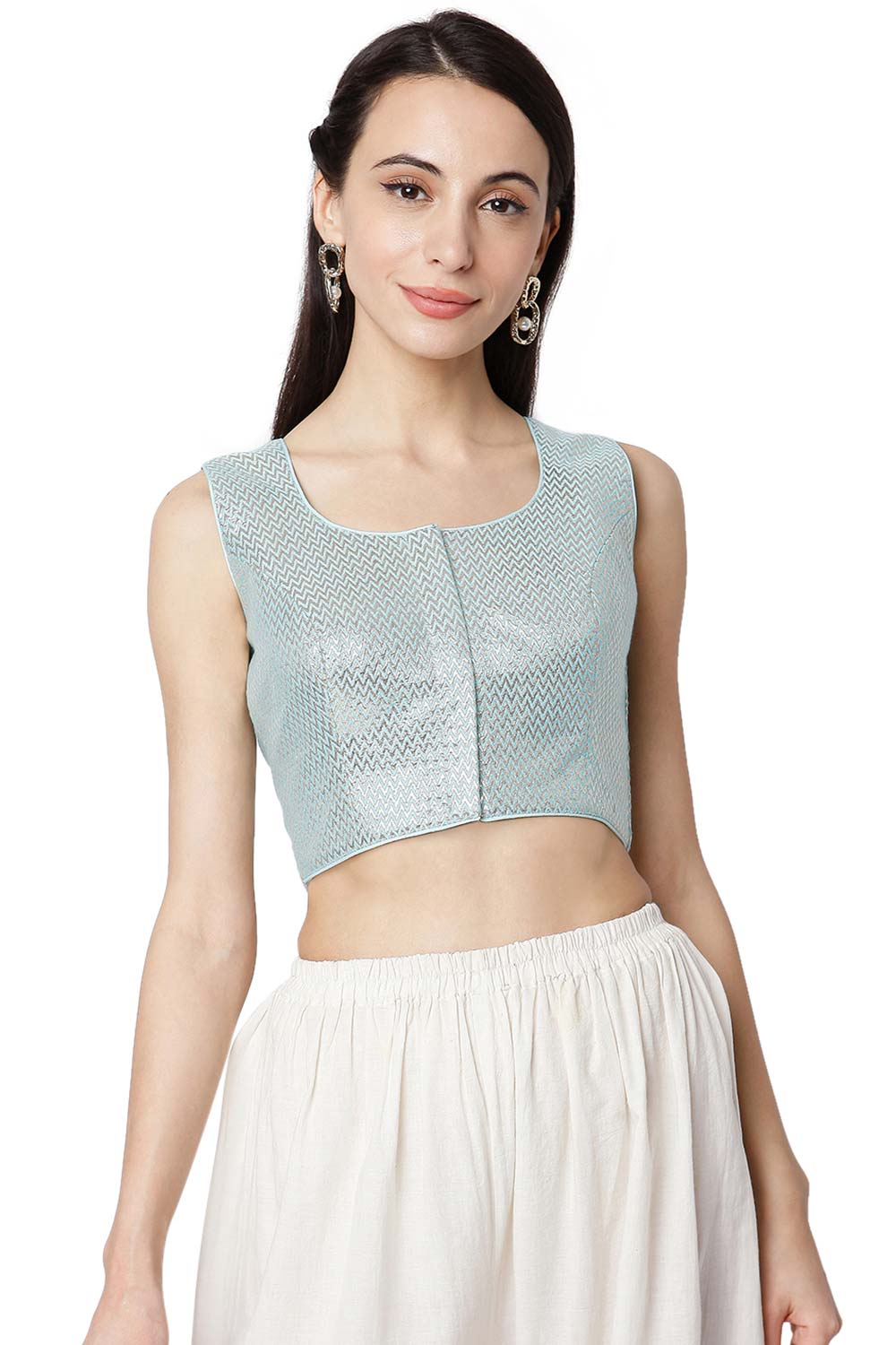 Buy  Light Blue Cotton Zari Embroidered  Blouse Online