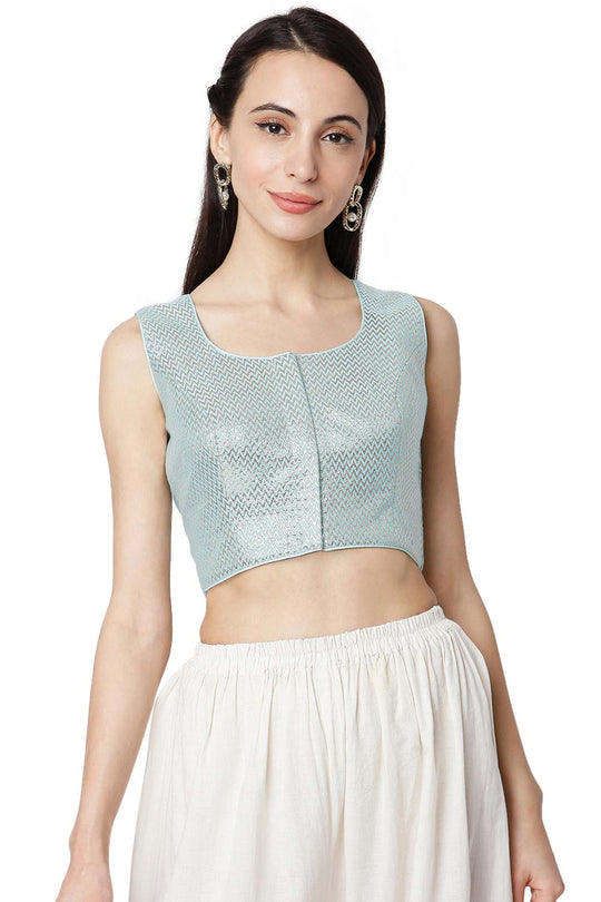 Buy  Light Blue Cotton Zari Embroidered  Blouse Online