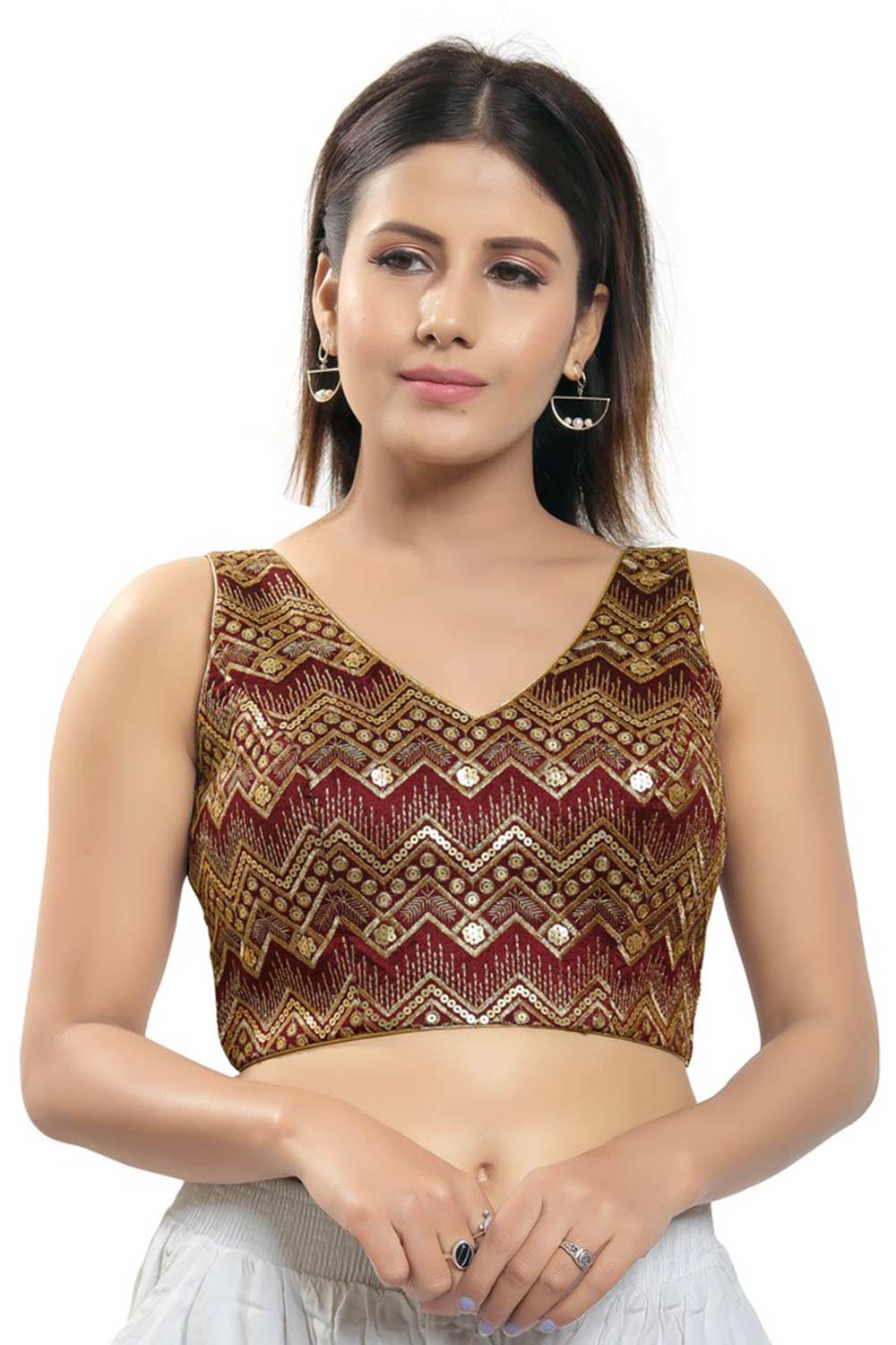 Buy Maroon Mulbury Silk Embroidered Blouse Online