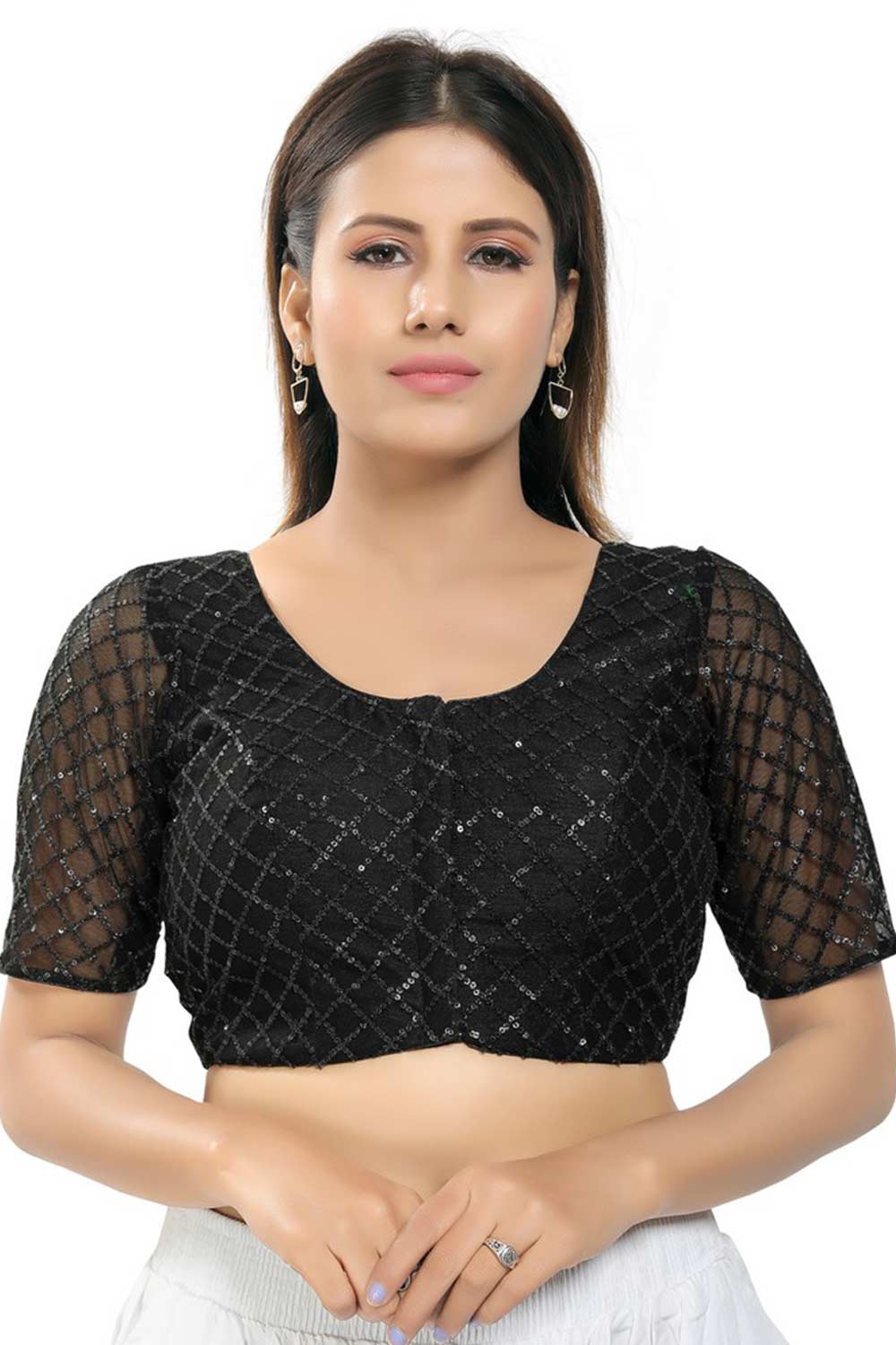 Buy Black Net Sequin Embroidered Blouse Online