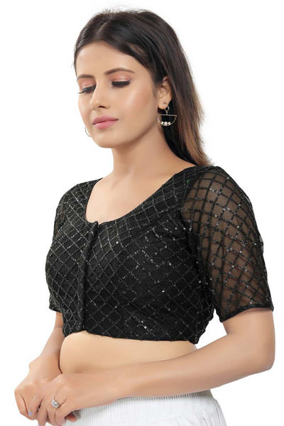 Mina Black Net Sequin Embroidered Blouse