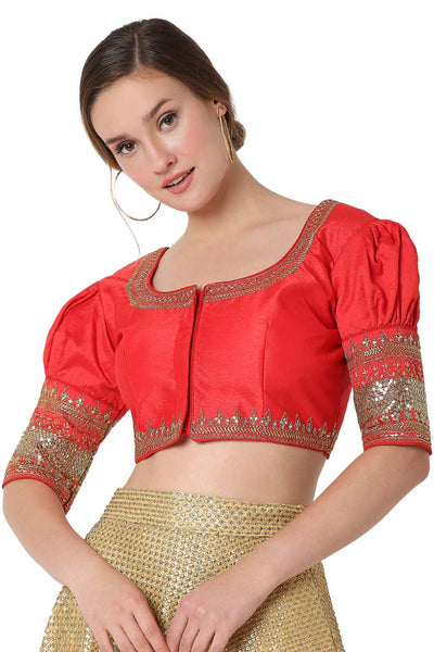 Buy Red Cotton Silk Embroidered Blouse Online