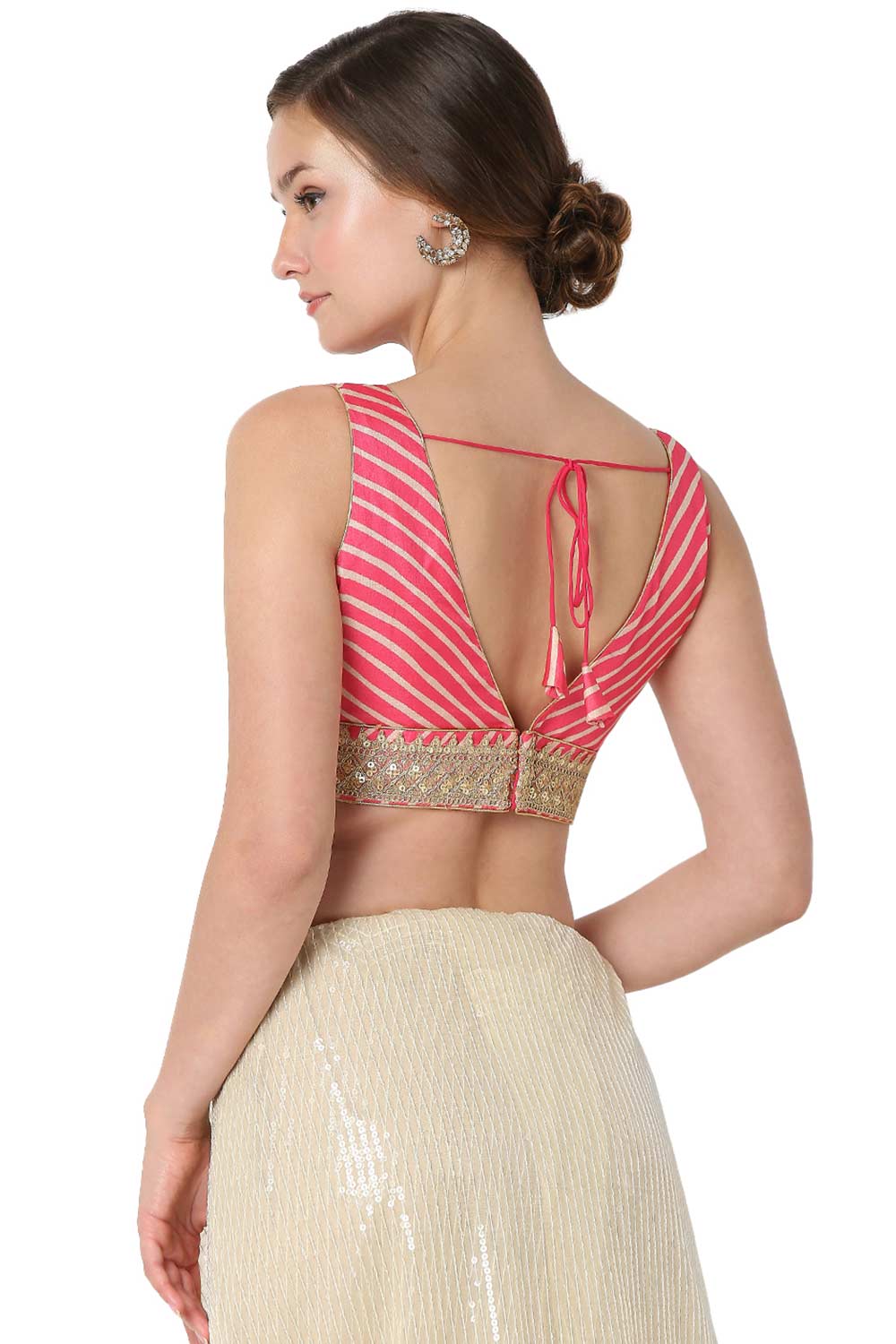 Ava Pink Art Silk Embroidered V-Neck Sleeveless Blouse