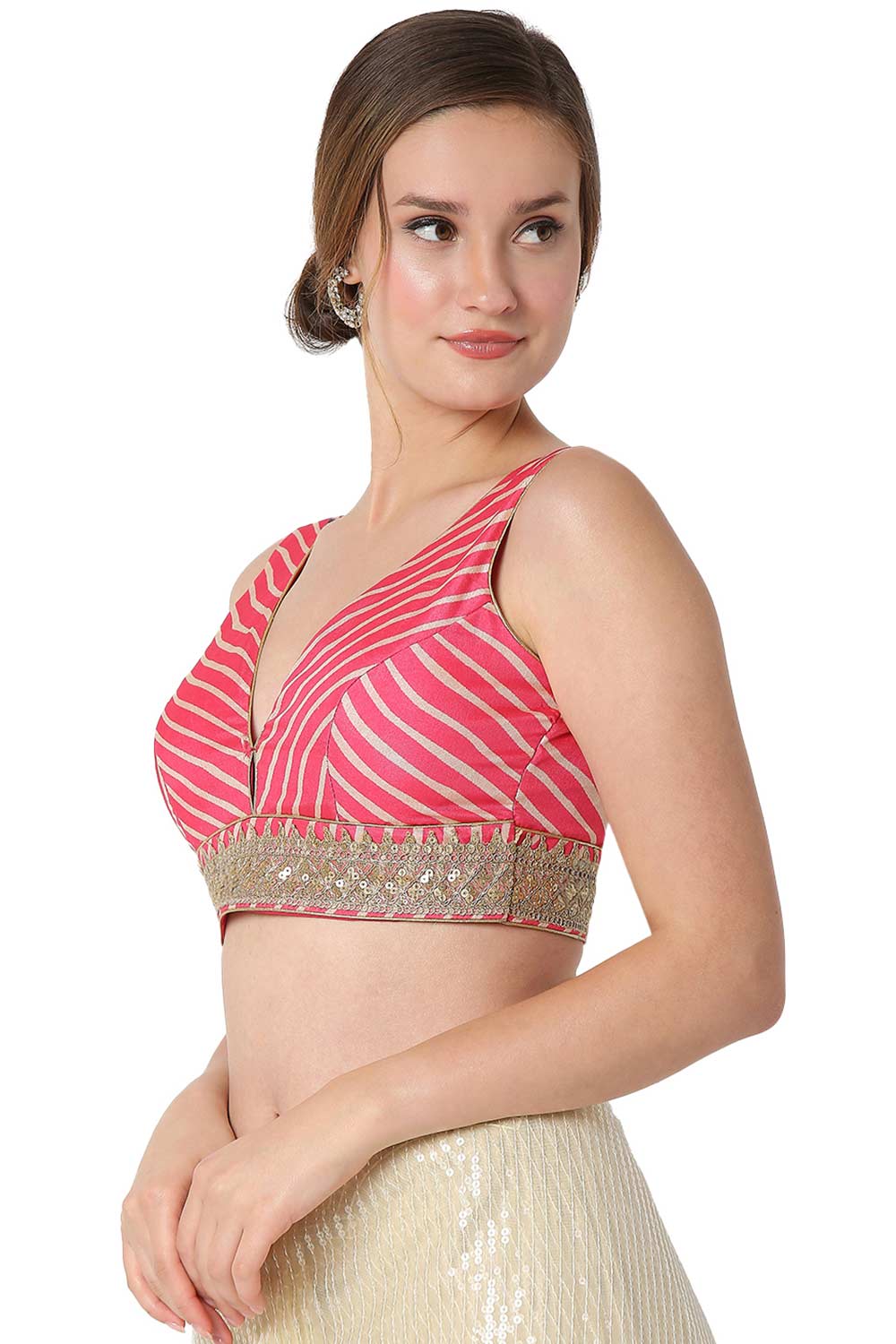 Ava Pink Art Silk Embroidered V-Neck Sleeveless Blouse