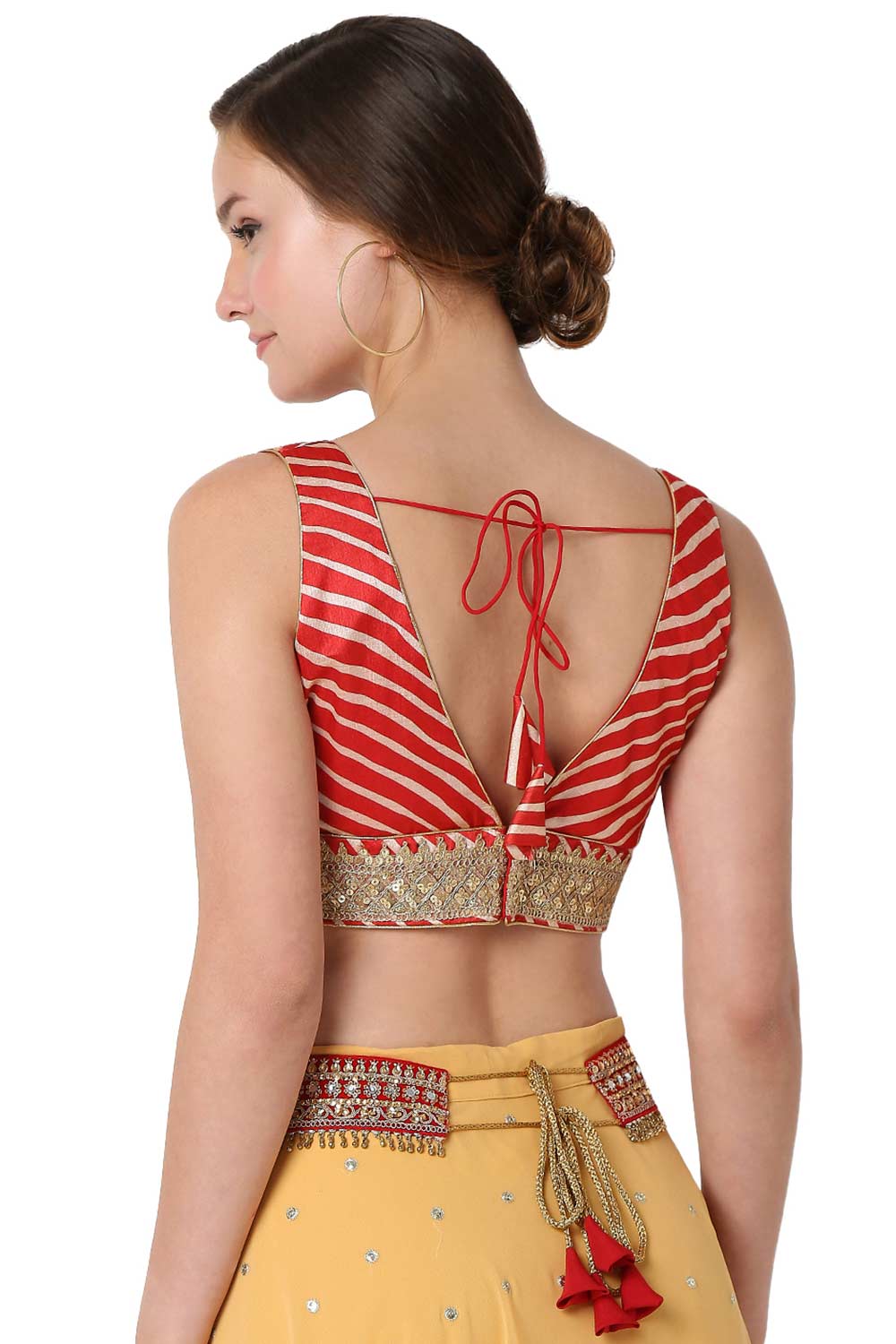 Ava Red Art Silk V-Neck Sleeveless Blouse