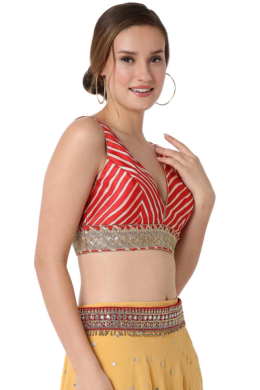 Ava Red Art Silk V-Neck Sleeveless Blouse