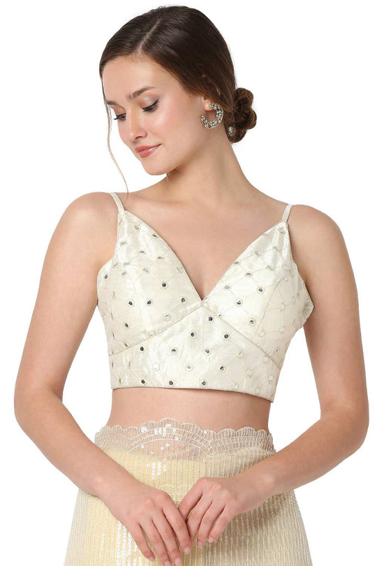 Buy Off White Dupion Silk Embroidered Blouse Online