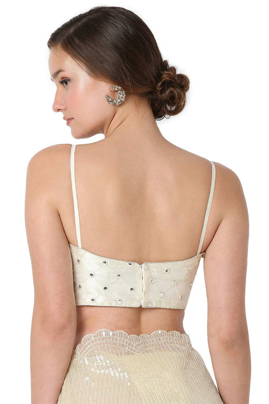 Diana Off White Embroidered Art Silk Strappy Sleeveless Blouse