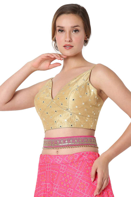 Diana Gold Dupion Art Silk Embroidered Strappy Sleeveless Blouse