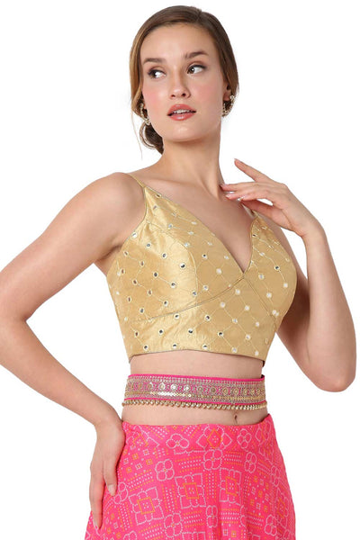 Diana Gold Dupion Art Silk Embroidered Strappy Sleeveless Blouse
