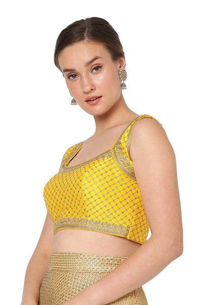 Reese Yellow Silk Blend Embroidered Strappy Sleeveless Blouse