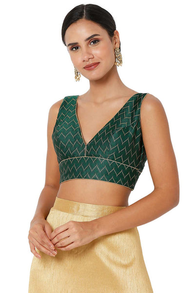 Buy Green Brocade Woven Design Blouse Online