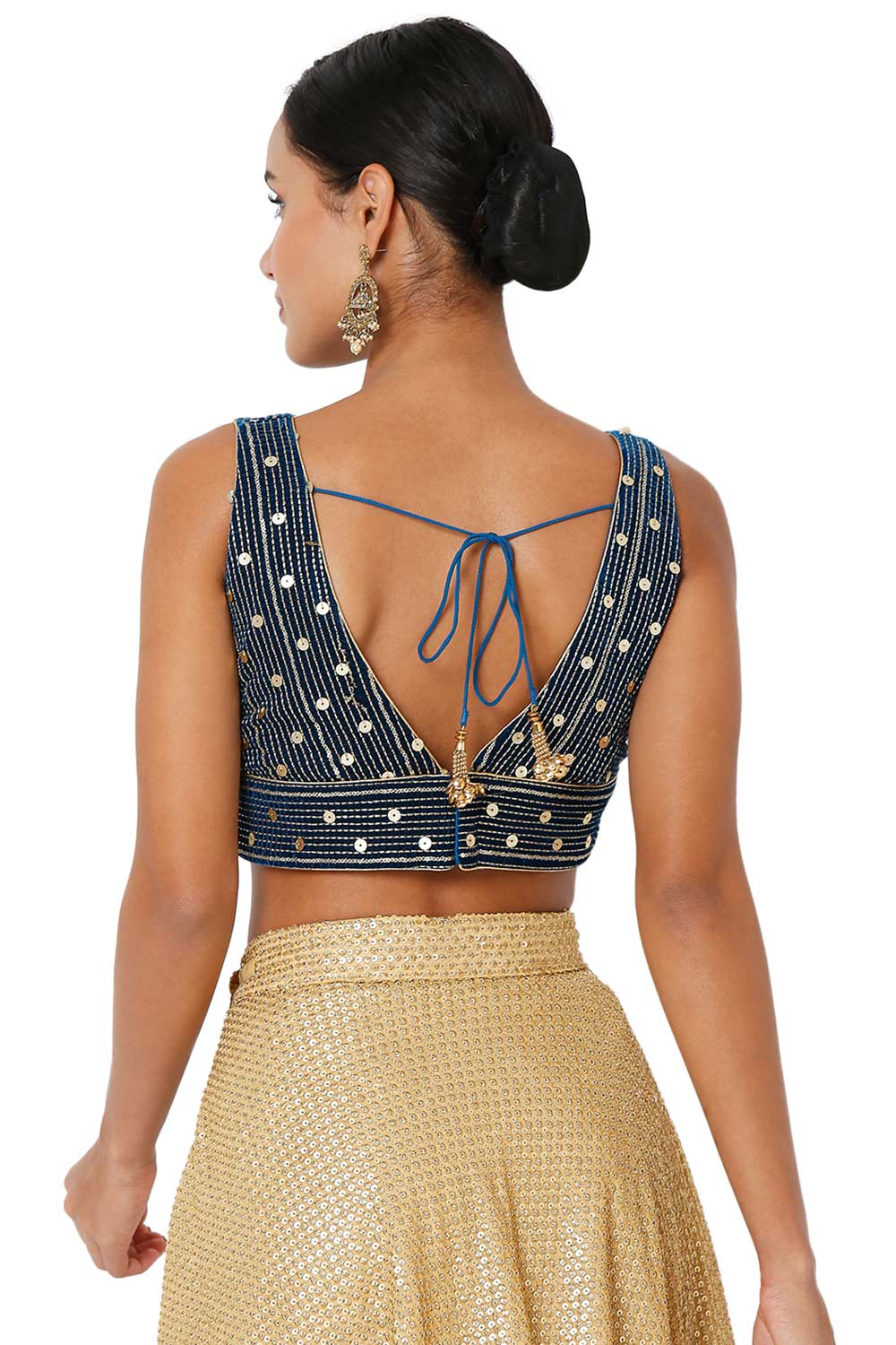 Layla Fire Blue Velvet Embroidered V-Neck Sleeveless Blouse