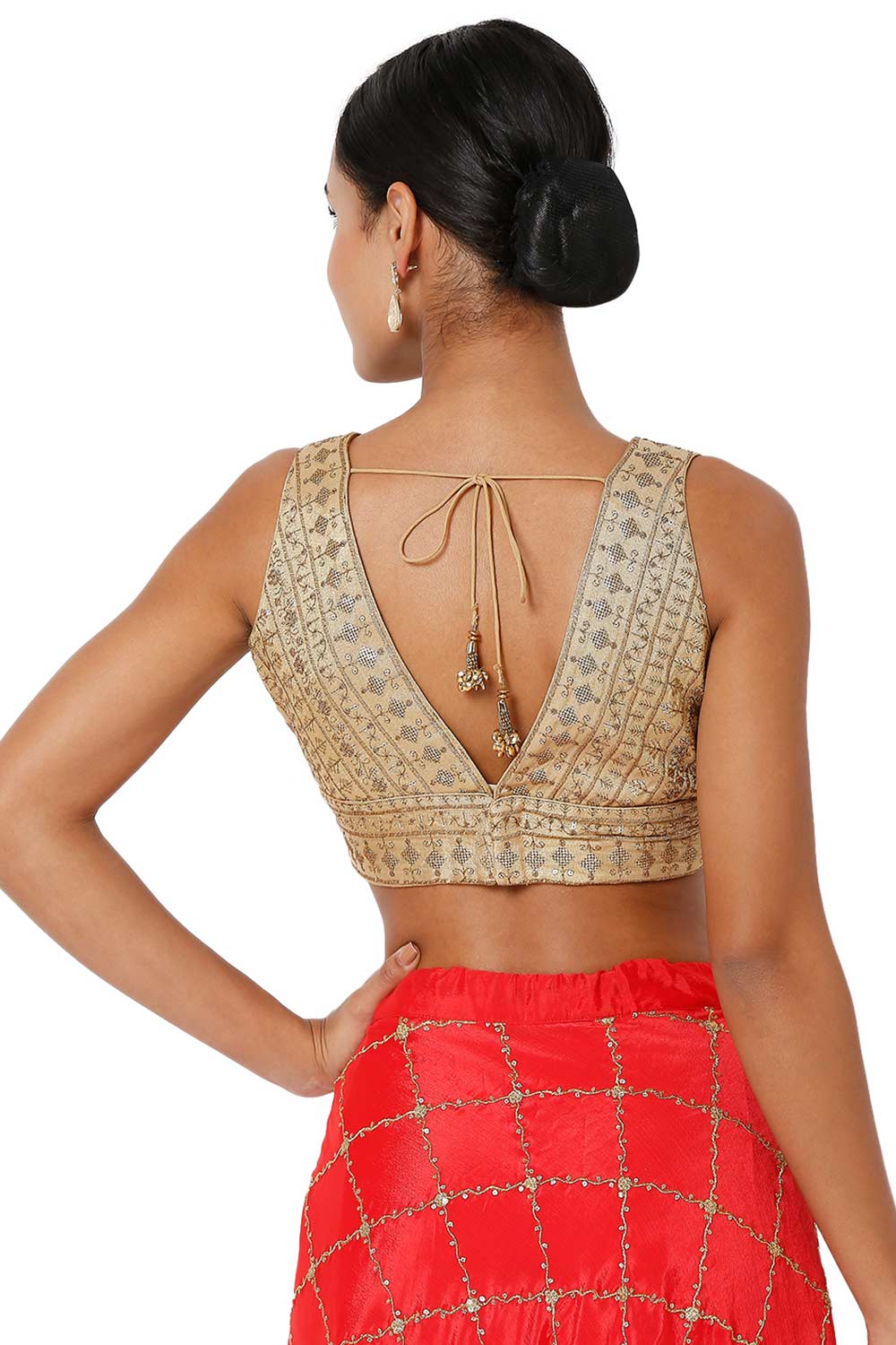 Adina Copper Gold Tissue Embroidered V-Neck Sleeveless Blouse