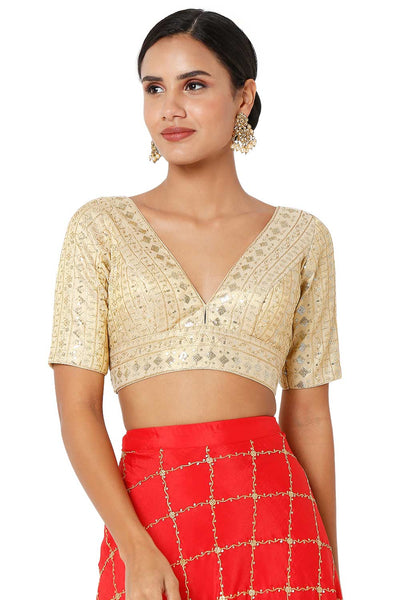 Buy Gold Tissue Embroidered Blouse Online