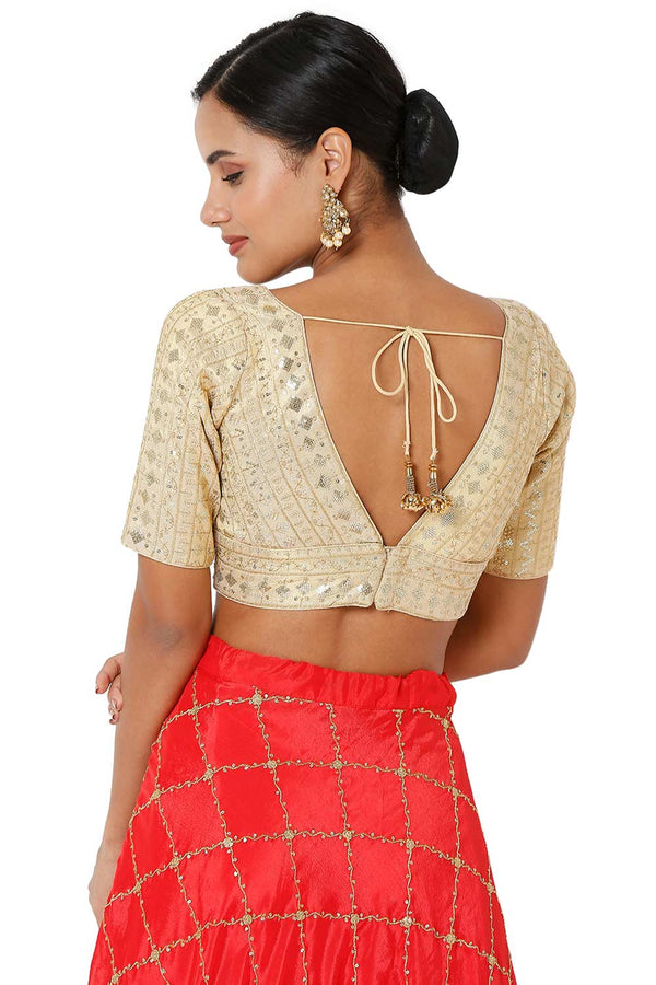 Adina Gold Tissue Embroidered Half Sleeves Blouse