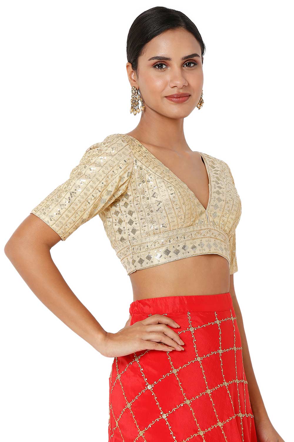 Adina Gold Tissue Embroidered Half Sleeves Blouse