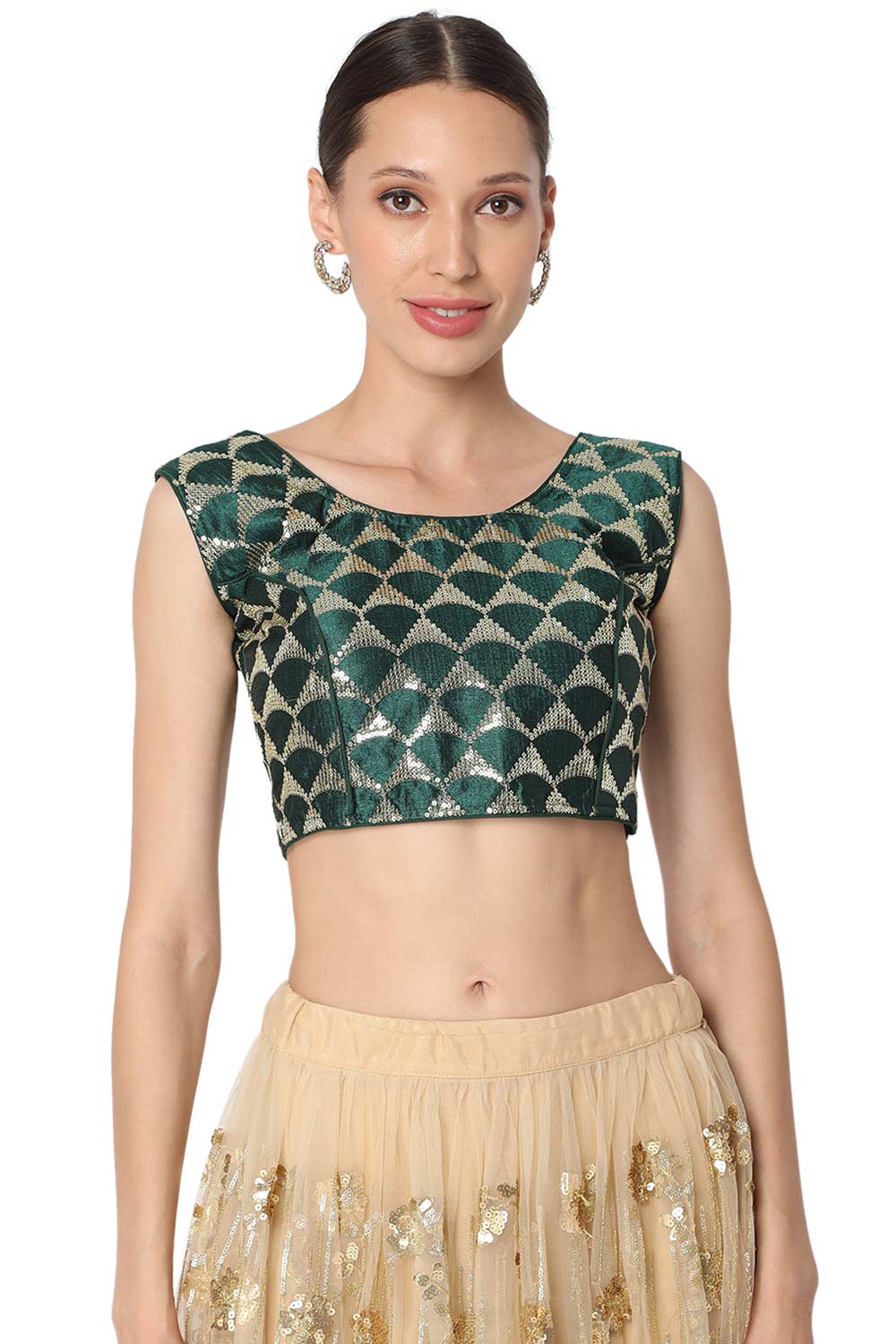 Buy Green Silk Blend Sequin Embroidered Blouse Online