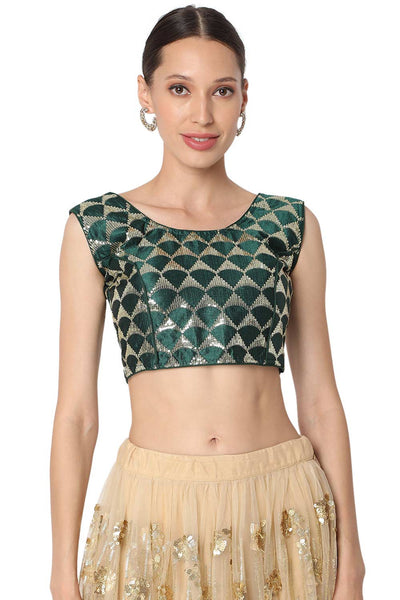 Buy Green Silk Blend Sequin Embroidered Blouse Online