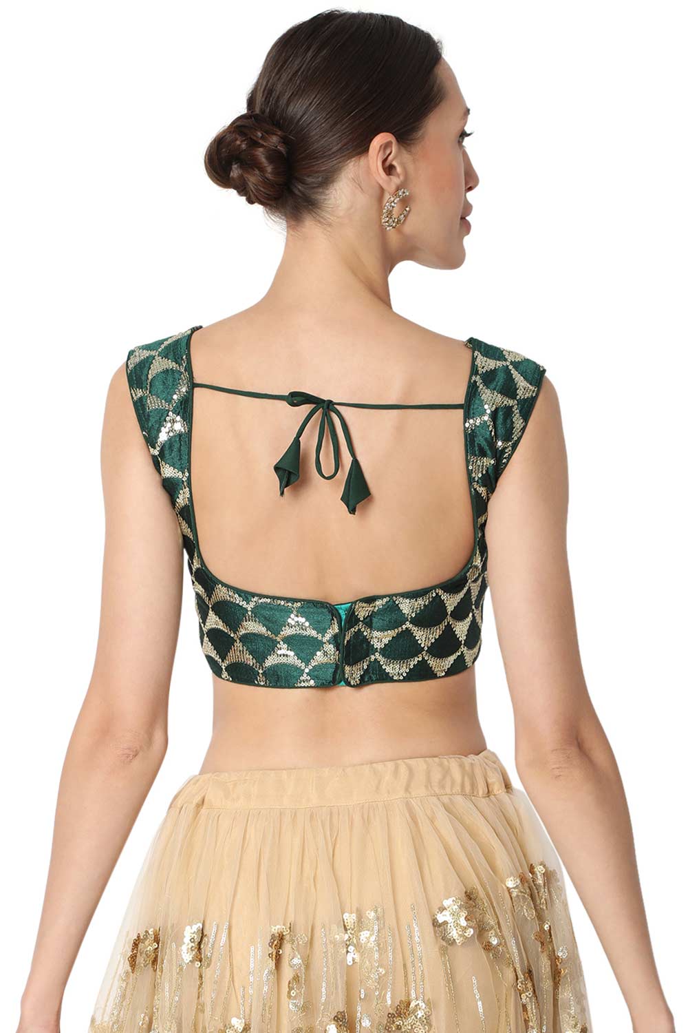 Lili Green Silk Blend Sequin Embroidered Sleeveless Blouse