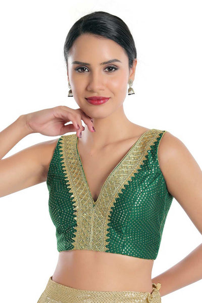 Buy Green Jain Silk  Embroidered Blouse Online