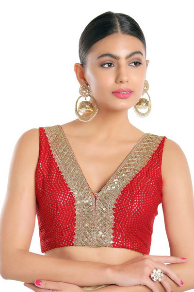 Buy Red Jain Silk  Sequin Blouse Online