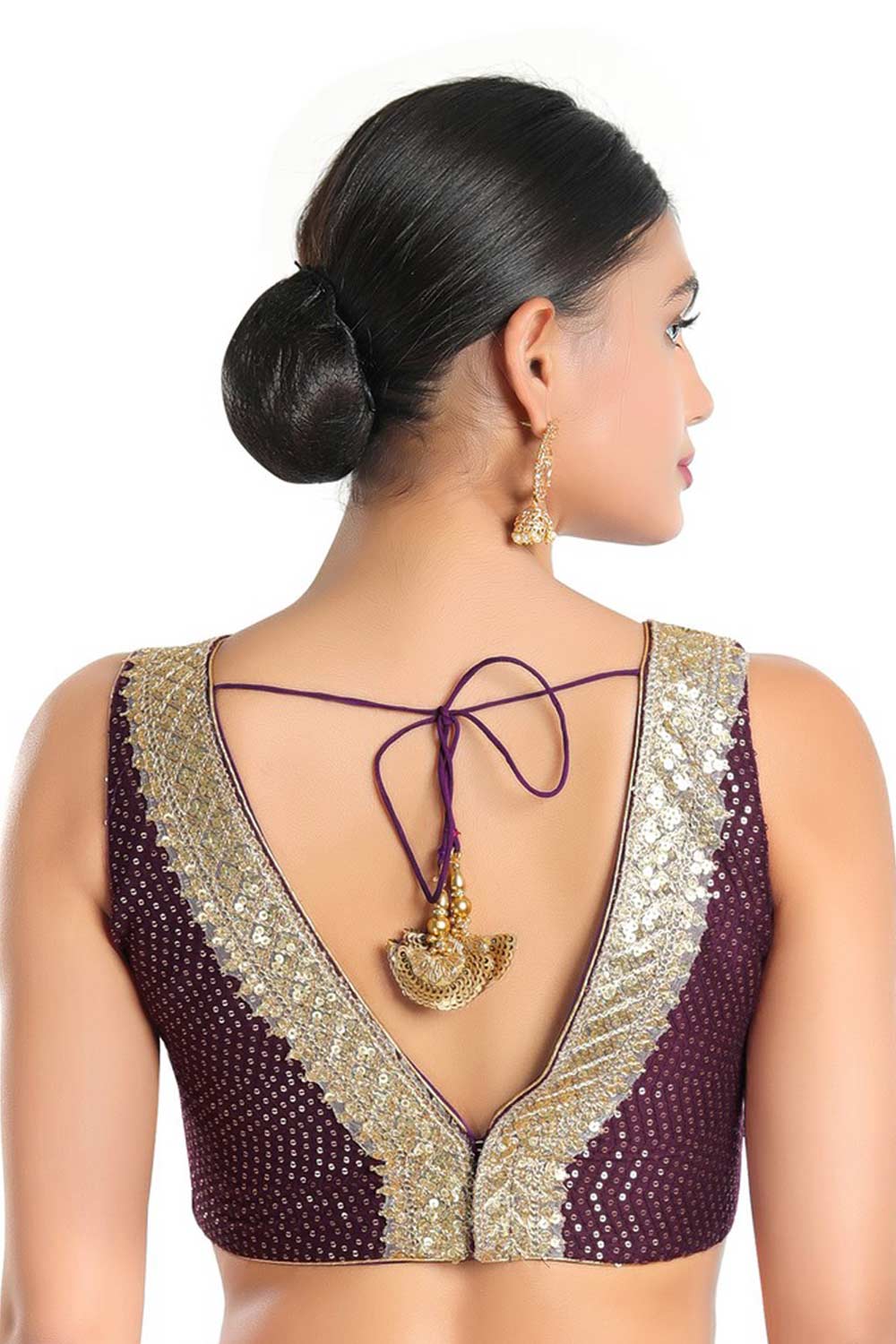 Uma Wine Art Silk Sequin V-Neck Sleeveless Blouse