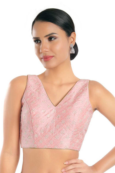 Buy Baby Pink Jain Silk  Embroidered Blouse Online