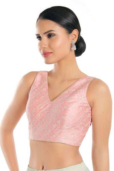 Blanche Baby Pink Art Silk Embroidered Sleeveless Blouse