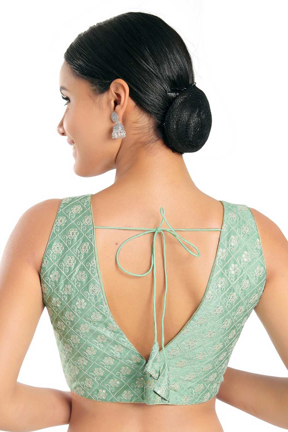 Pista Green Art Silk Embroidered Sleeveless Blouse