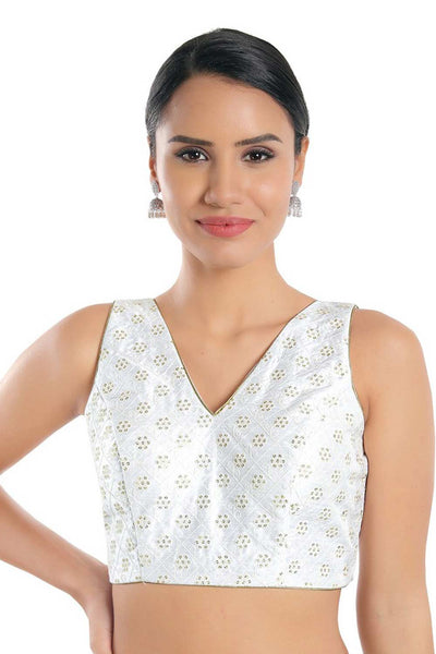 Buy White Jain Silk  Embroidered Blouse Online