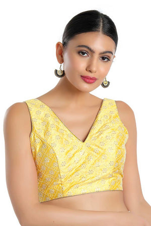 Buy Yellow Jain Silk  Embroidered Blouse Online