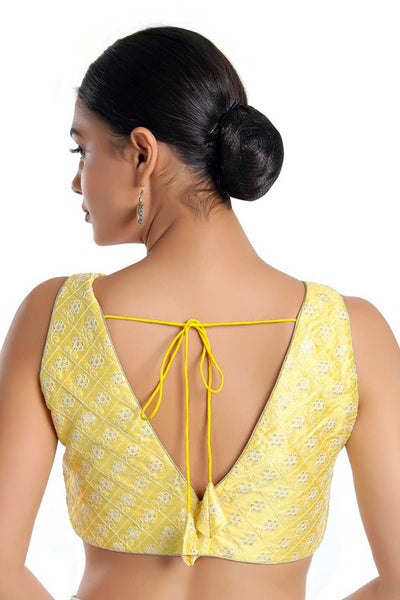 Blanche Yellow Art Silk Embroidered Sleeveless Blouse