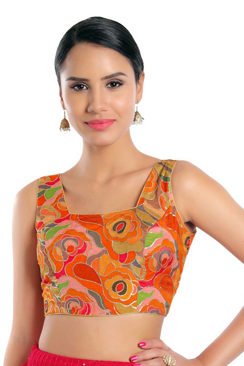 Buy Orange Chiffon  Embroidered Blouse Online